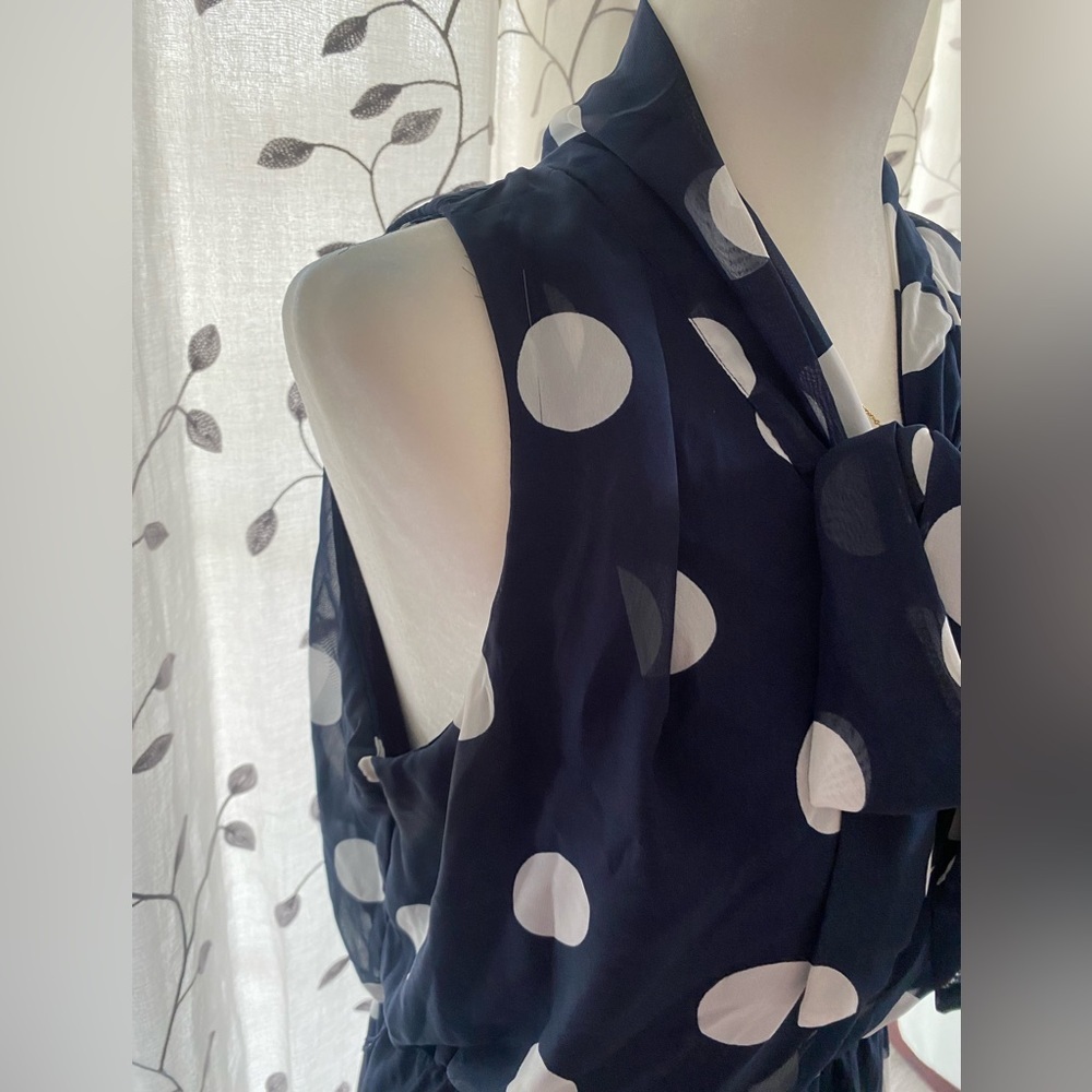 Blue with White Polka Dot Sleeveless Midi Women’s Dress Size 10 - Picture 2 of 7